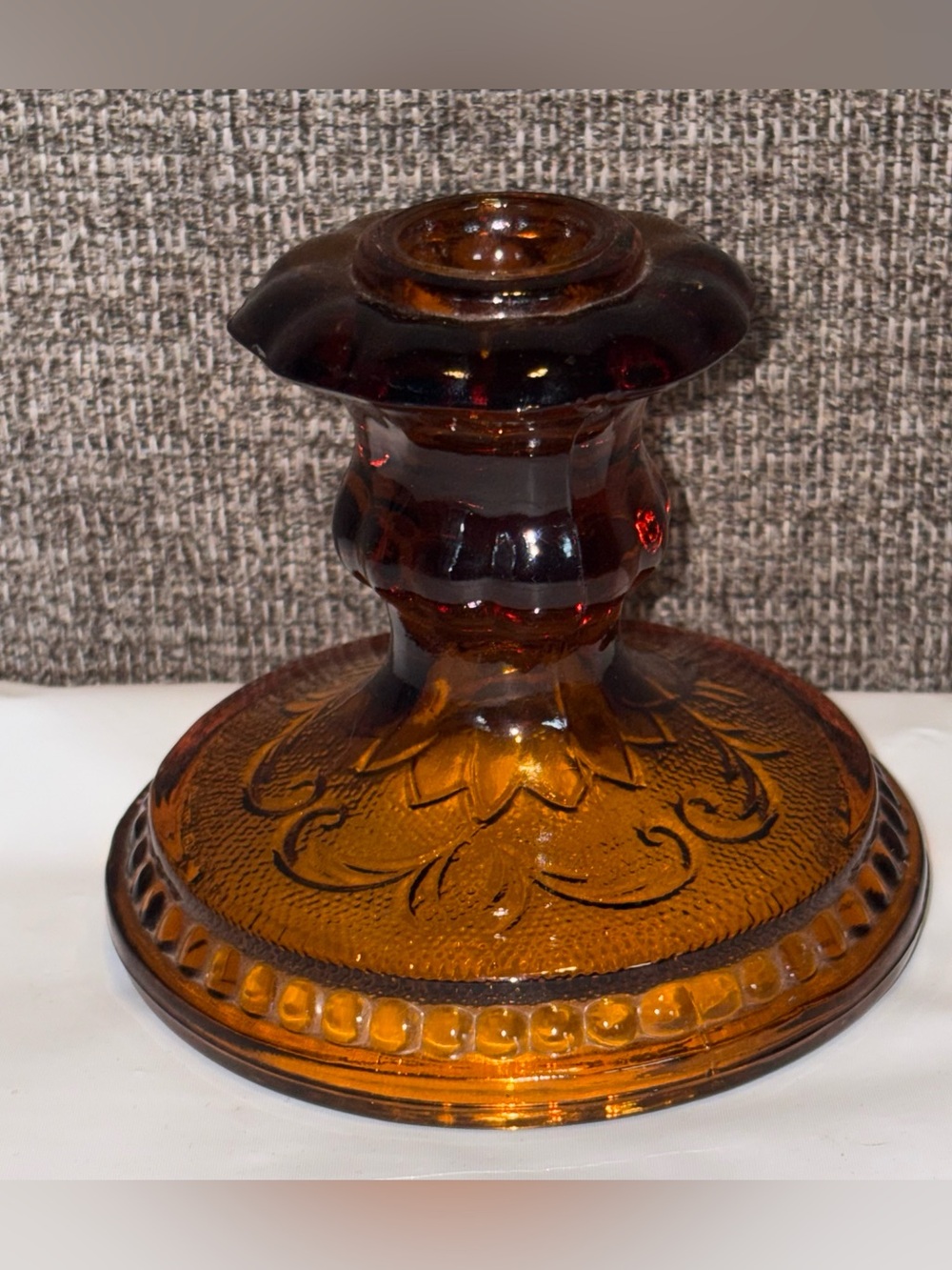 Vintage Indiana Glass Co Tiara Amber Candlestick Candle Holder Sandwich Pattern